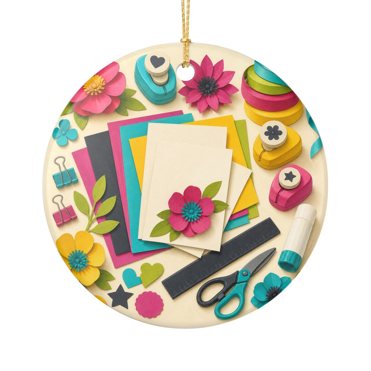 Bright Paper Crafting Hobby Art Ceramic Ornament, Holiday Keepsake and Gift