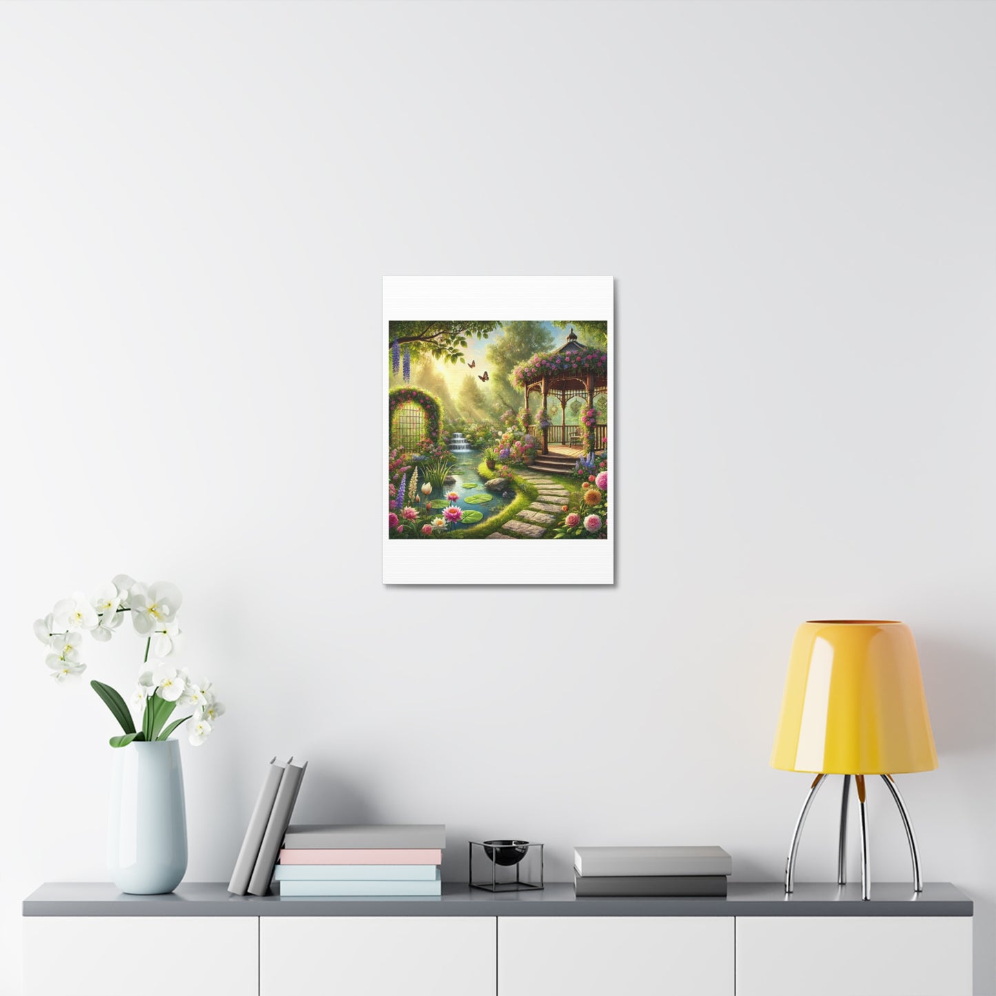 Sunlit Rose Gazebo Cottage Garden Canvas Wall Art