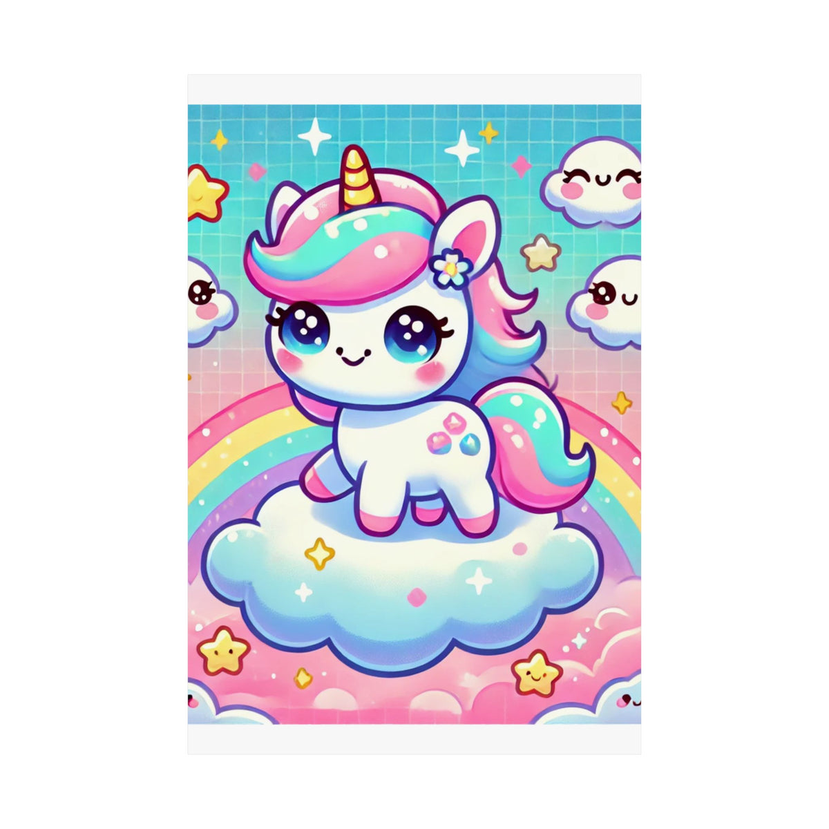 Pastel Rainbow Unicorn Cloud Kawaii Wall Art Poster