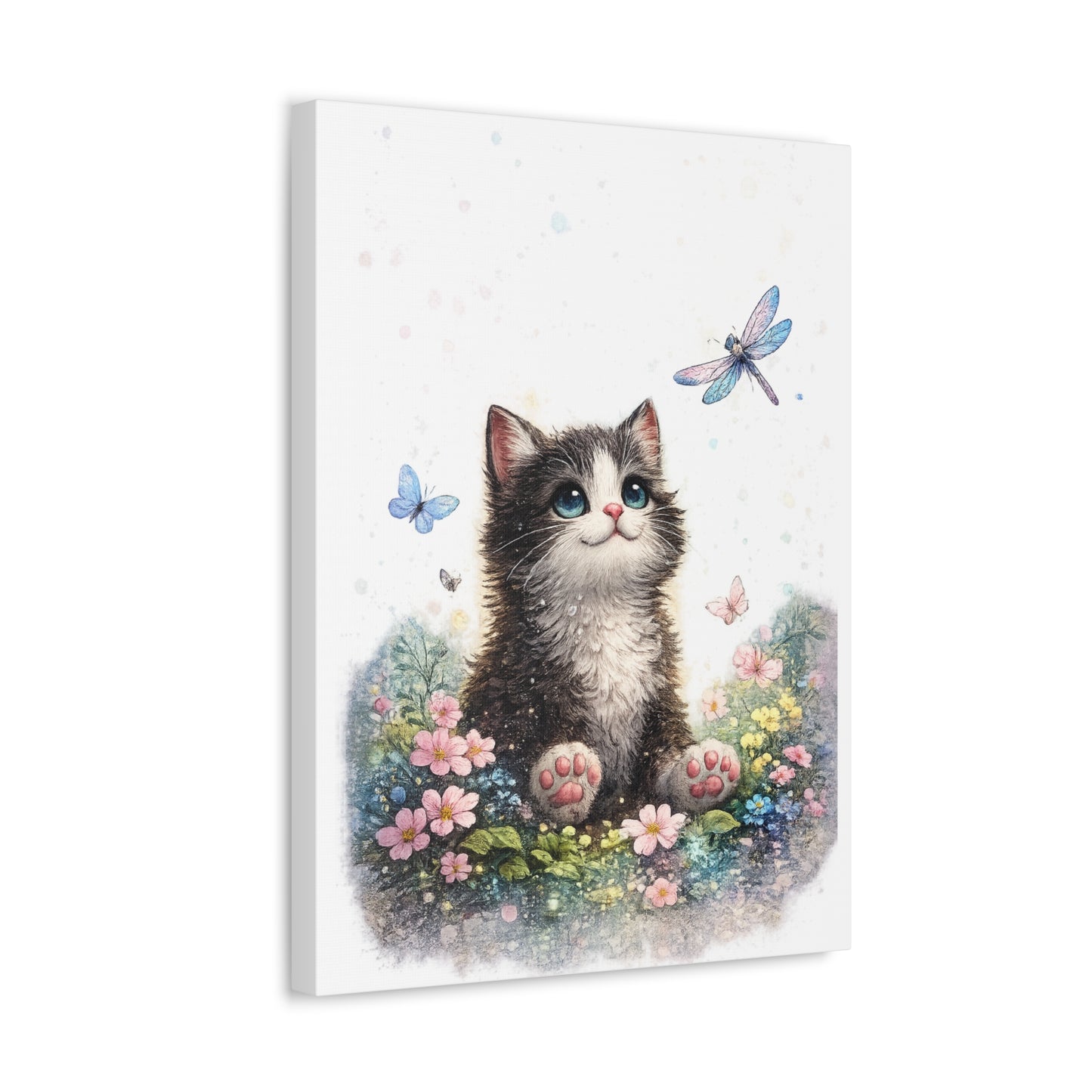 Whimsical Kitten Butterfly Garden Canvas Art