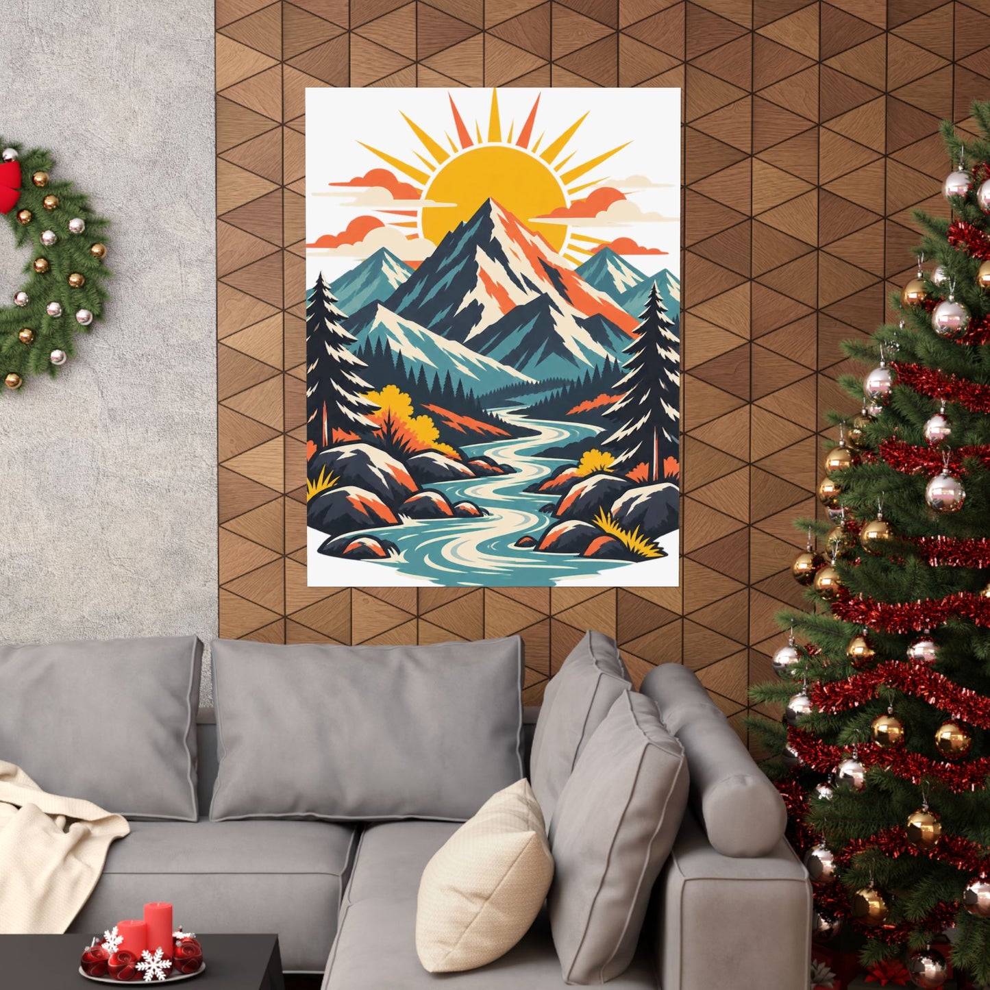 Alpine Sunrise River Mountain Adventure Art Poster