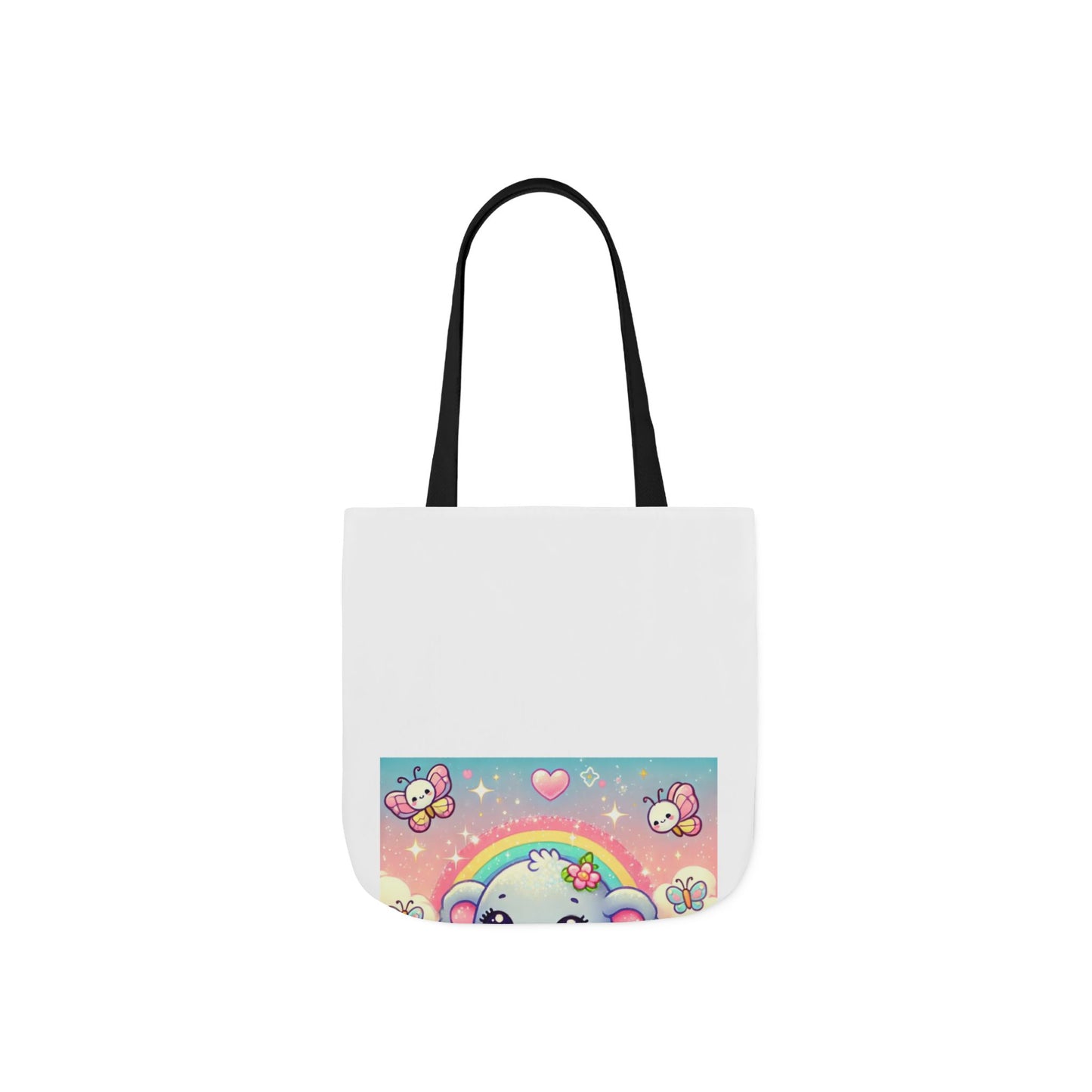 Pastel Rainbow Baby Elephant Floral Canvas Tote Bag
