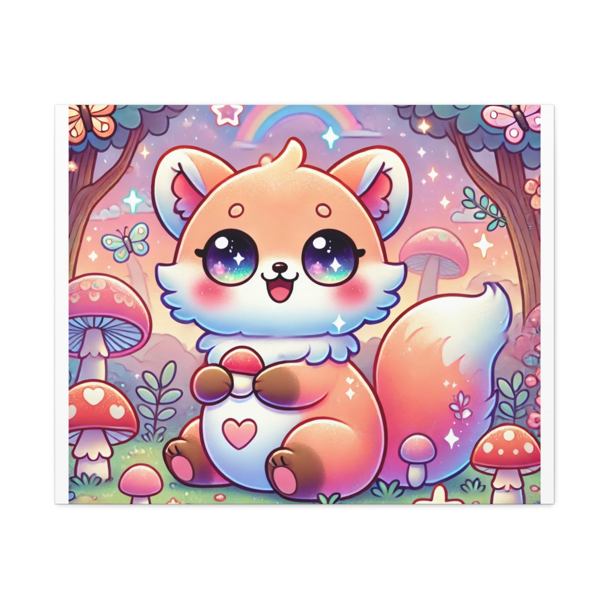Pastel Woodland Fox Mushroom Kawaii Canvas Wall Art
