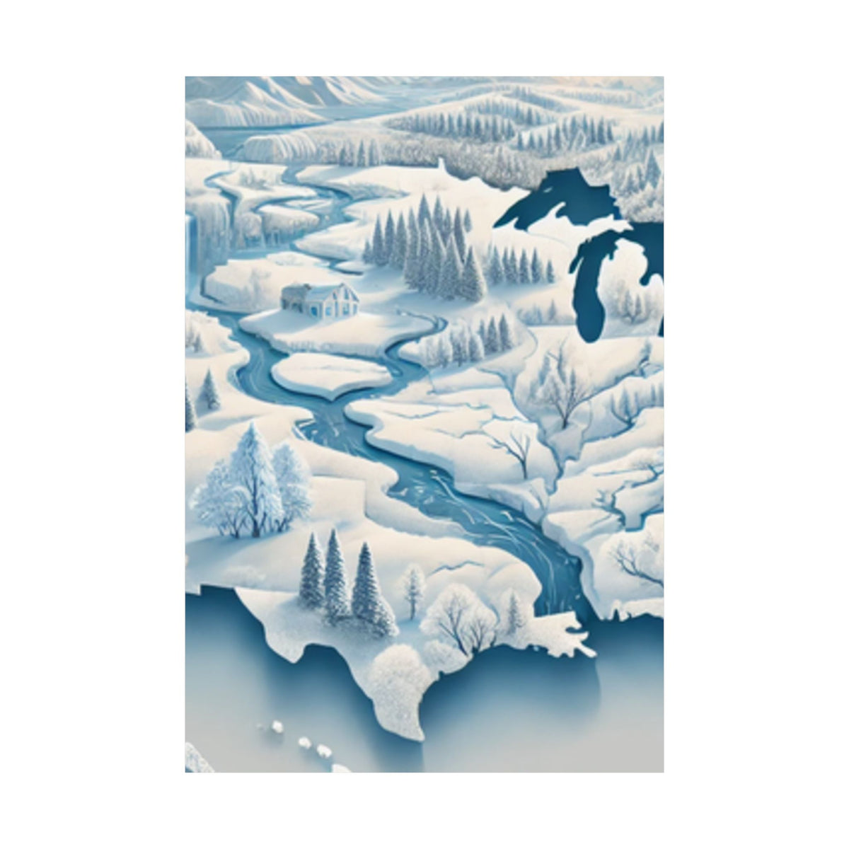 Winter USA Dreamscape Snowy Map Poster Wall Art Decor