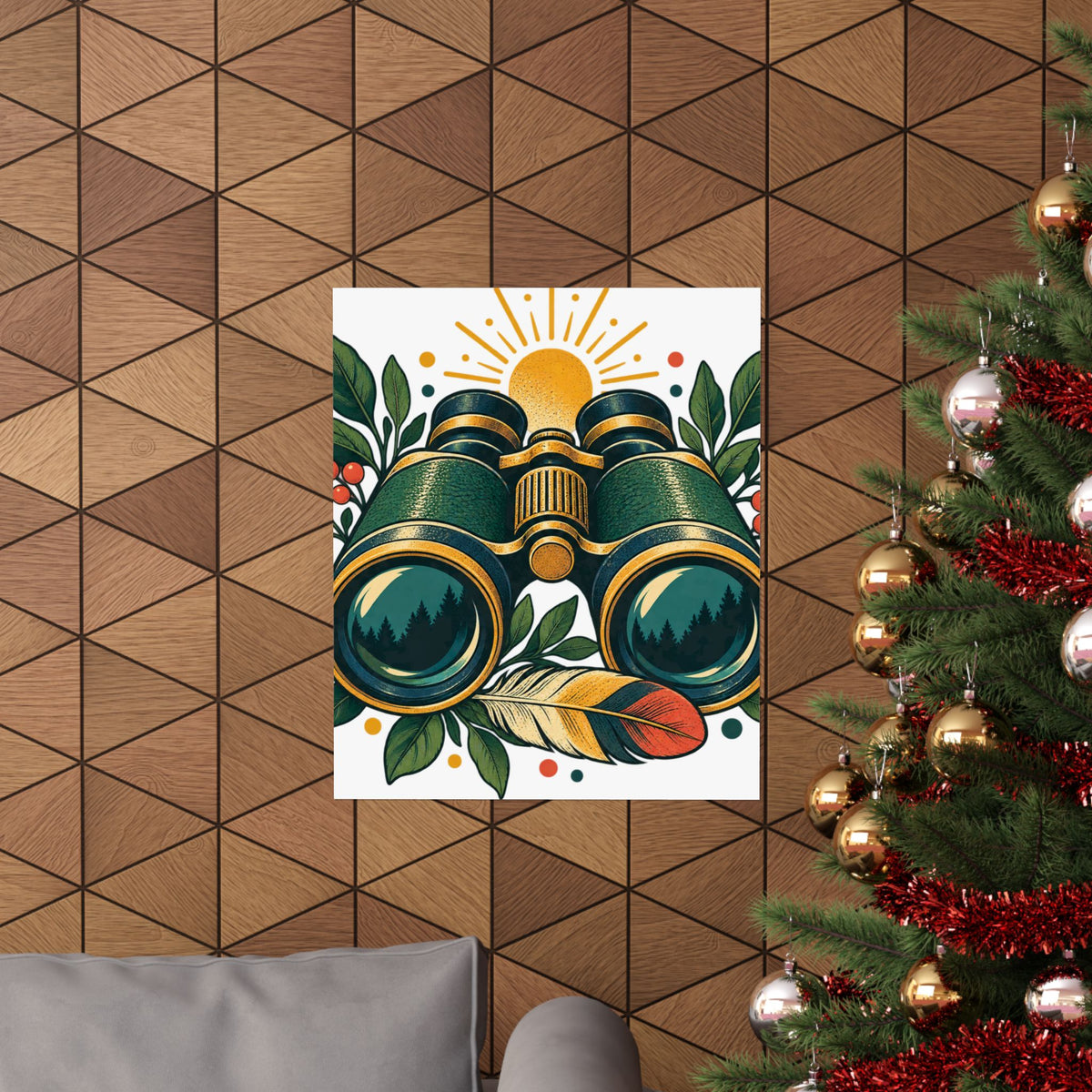 Retro Binoculars and Botanical Birdwatching Art Poster