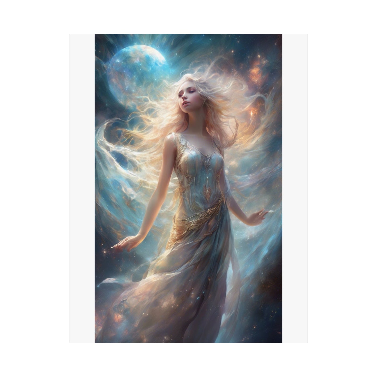 Moonlit Celestial Maiden Fantasy Portrait Poster