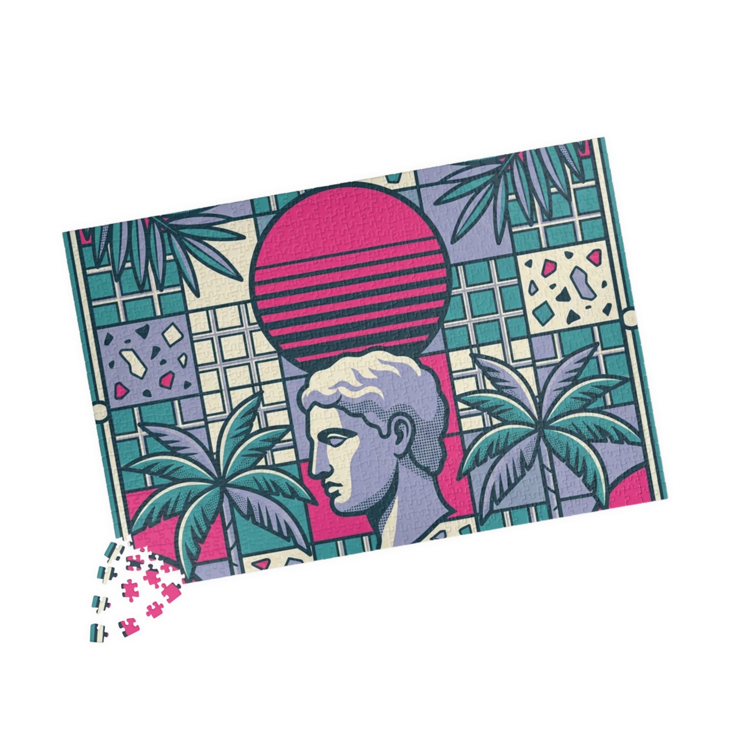 Vaporwave Roman Bust Puzzle | Retro Sunset Palm Trees 252-520-1014 pcs