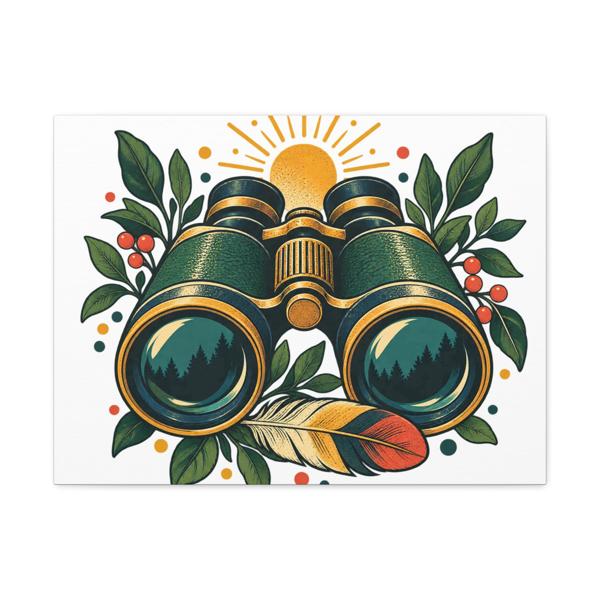 Retro Binoculars and Botanical Birdwatching Art Canvas