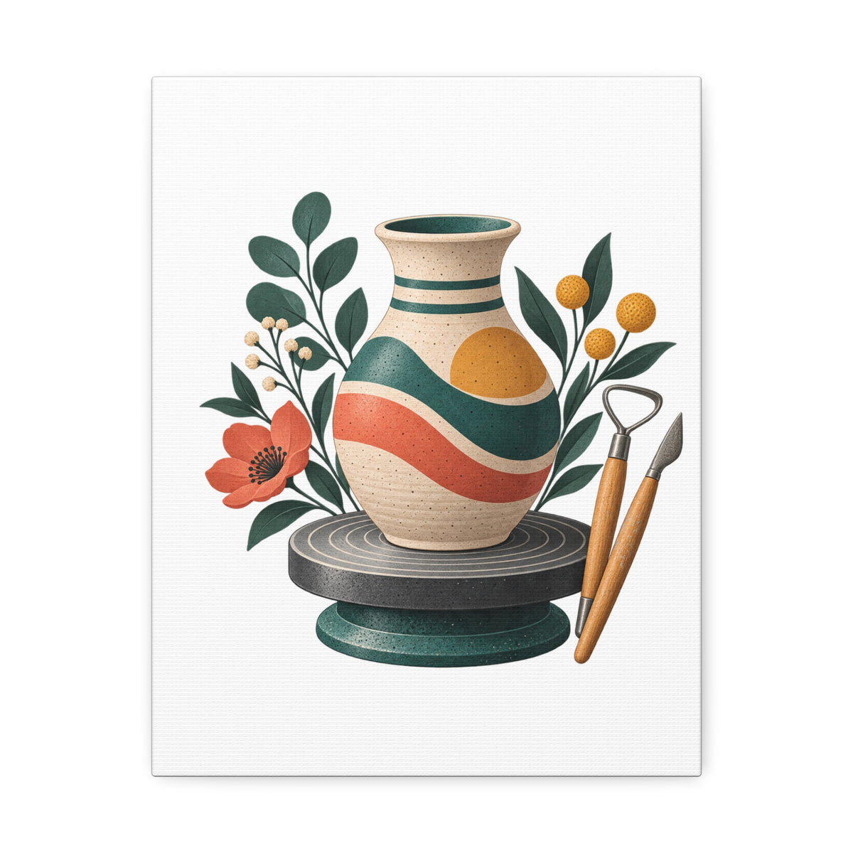 Midcentury Pottery Botanical Art Canvas