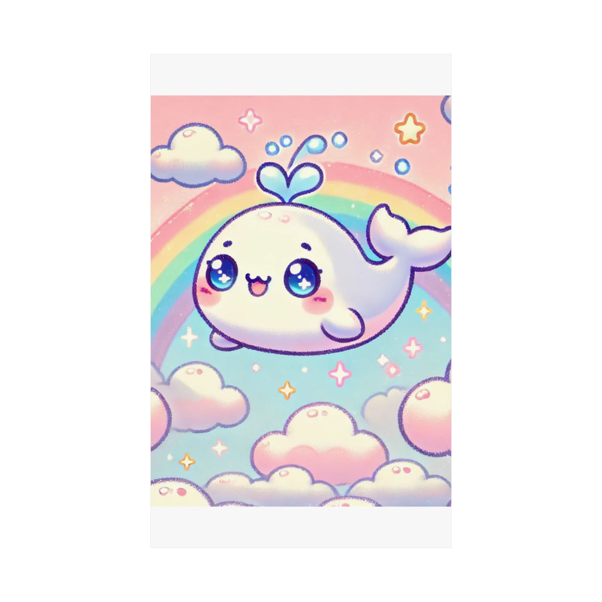 Kawaii Rainbow Whale Pastel Cloud Wall Art Poster