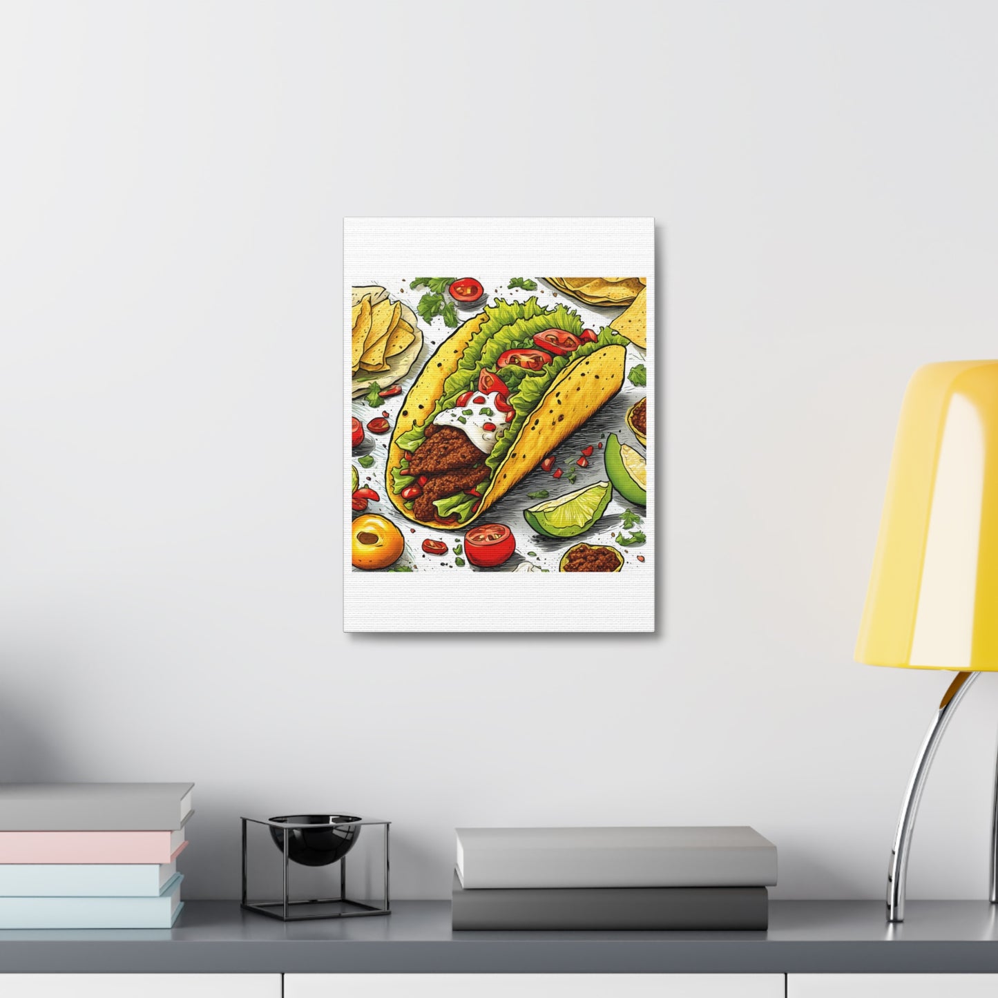 Bold Taco Illustration Foodie Gift Art Canvas