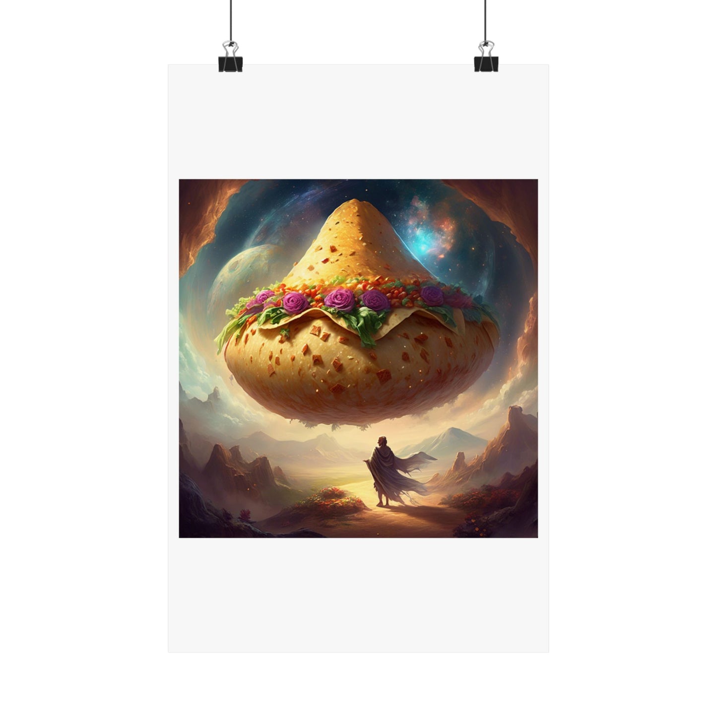 Cosmic Taco Planetoid Surreal Food Fantasy Art Poster