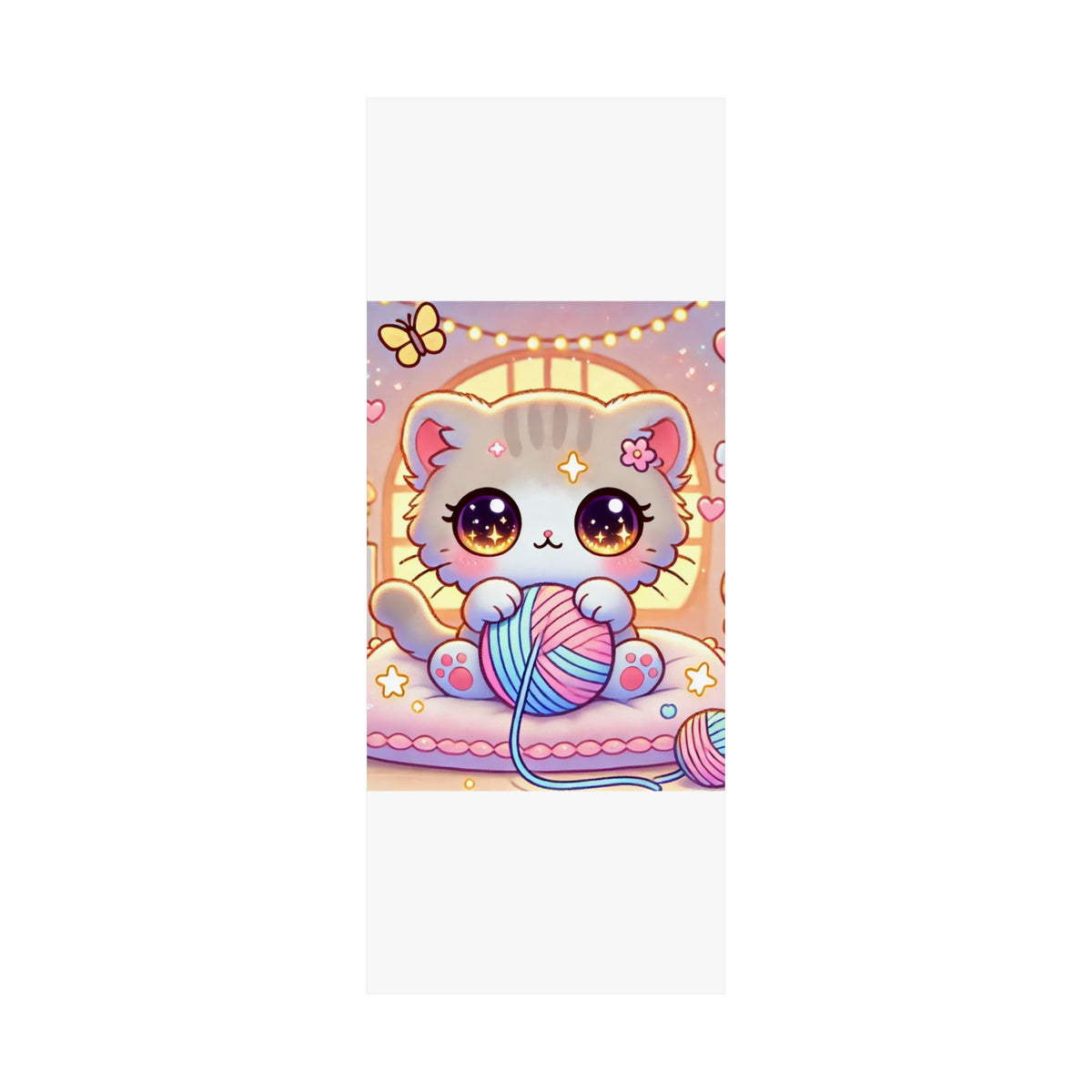 Cozy Kawaii Knitting Cat Pastel Yarn Wall Art Poster