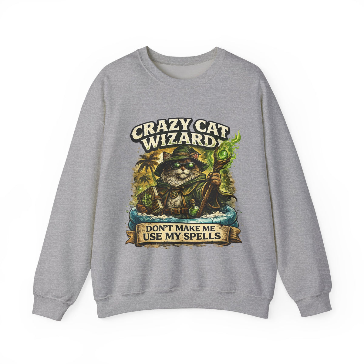Crazy Cat Wizard Funny Fantasy Art Sweatshirt