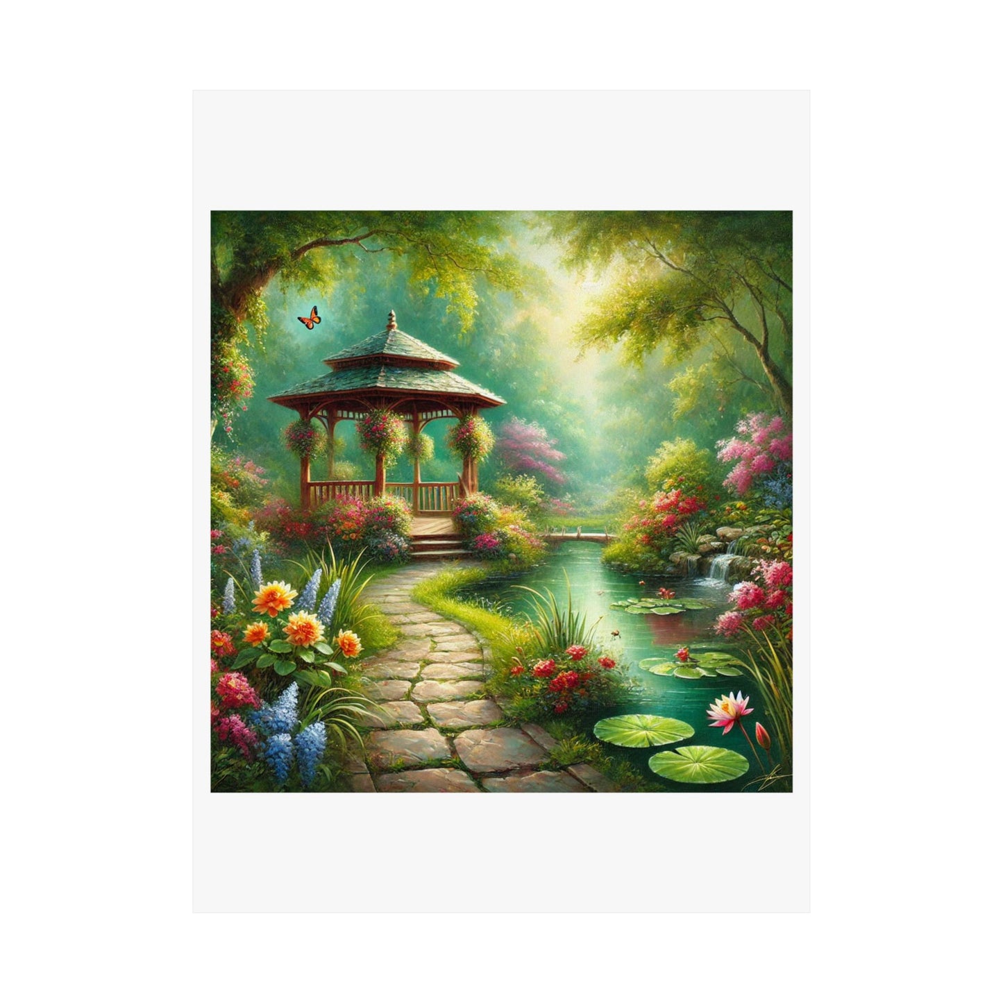 Spring Garden Gazebo Floral Landscape Poster
