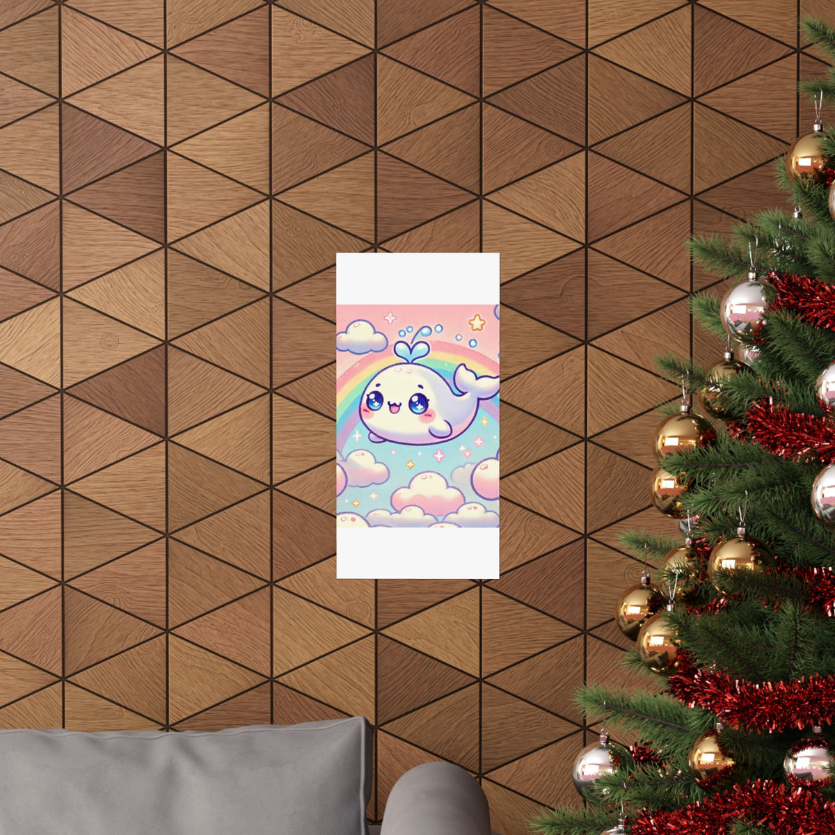 Kawaii Rainbow Whale Pastel Cloud Wall Art Poster
