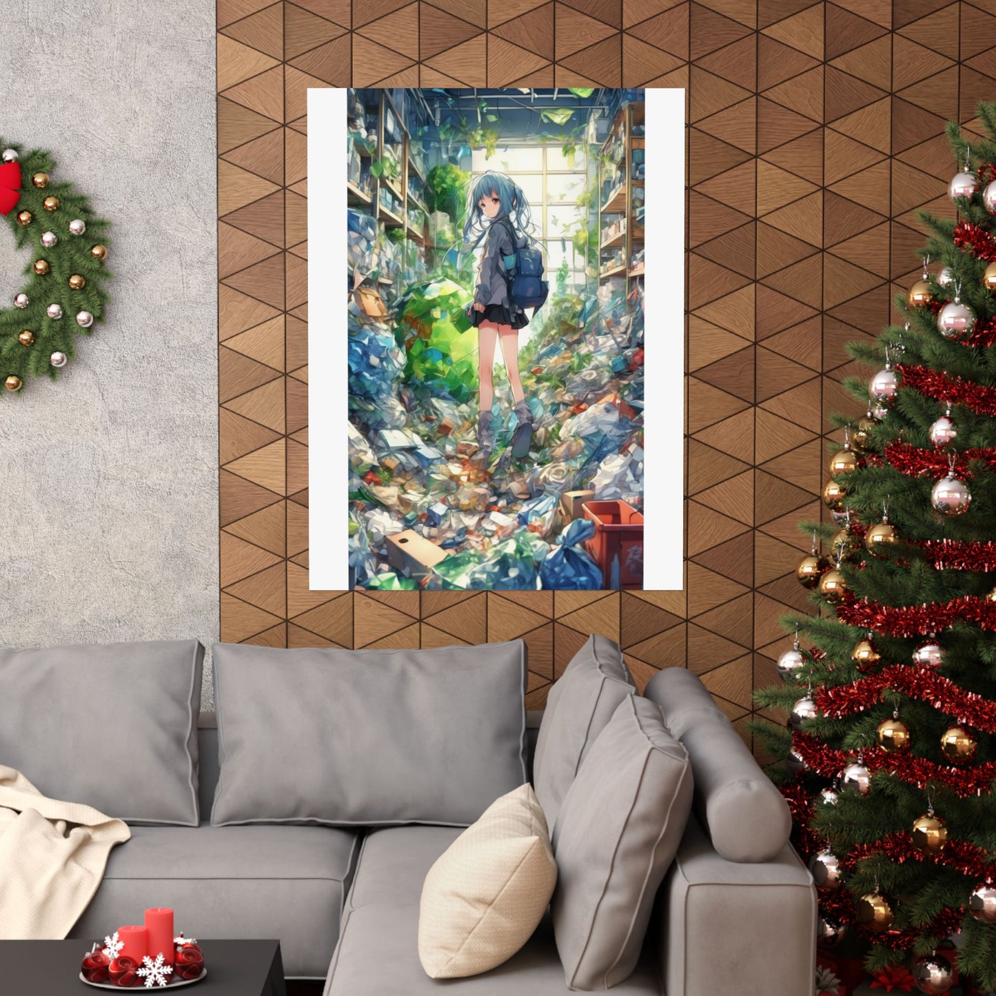 Green Recycling Alley Anime Girl Urban Green Poster
