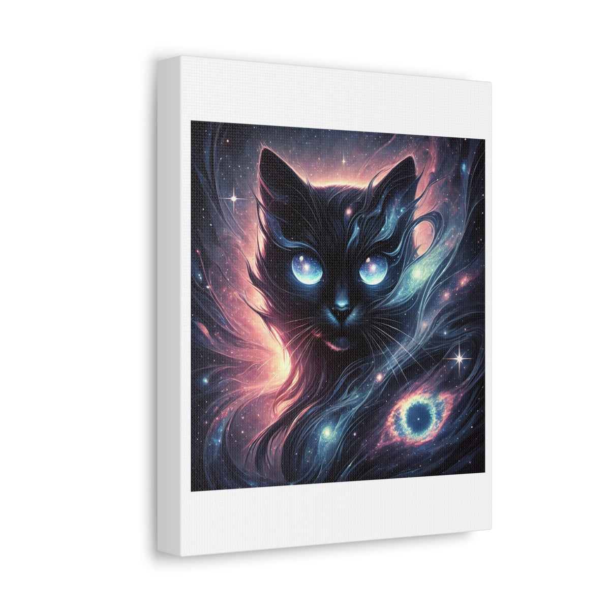 Cosmic Black Cat Galaxy Celestial Canvas Wall Art