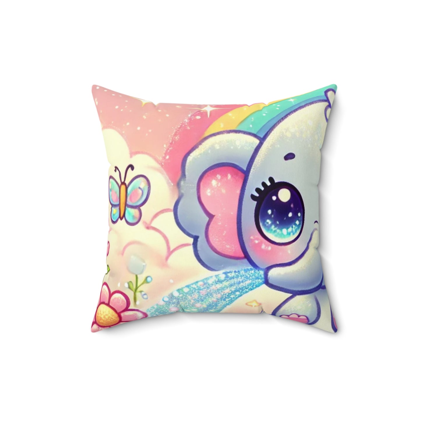 Pastel Rainbow Baby Elephant Floral Decorative Pillow
