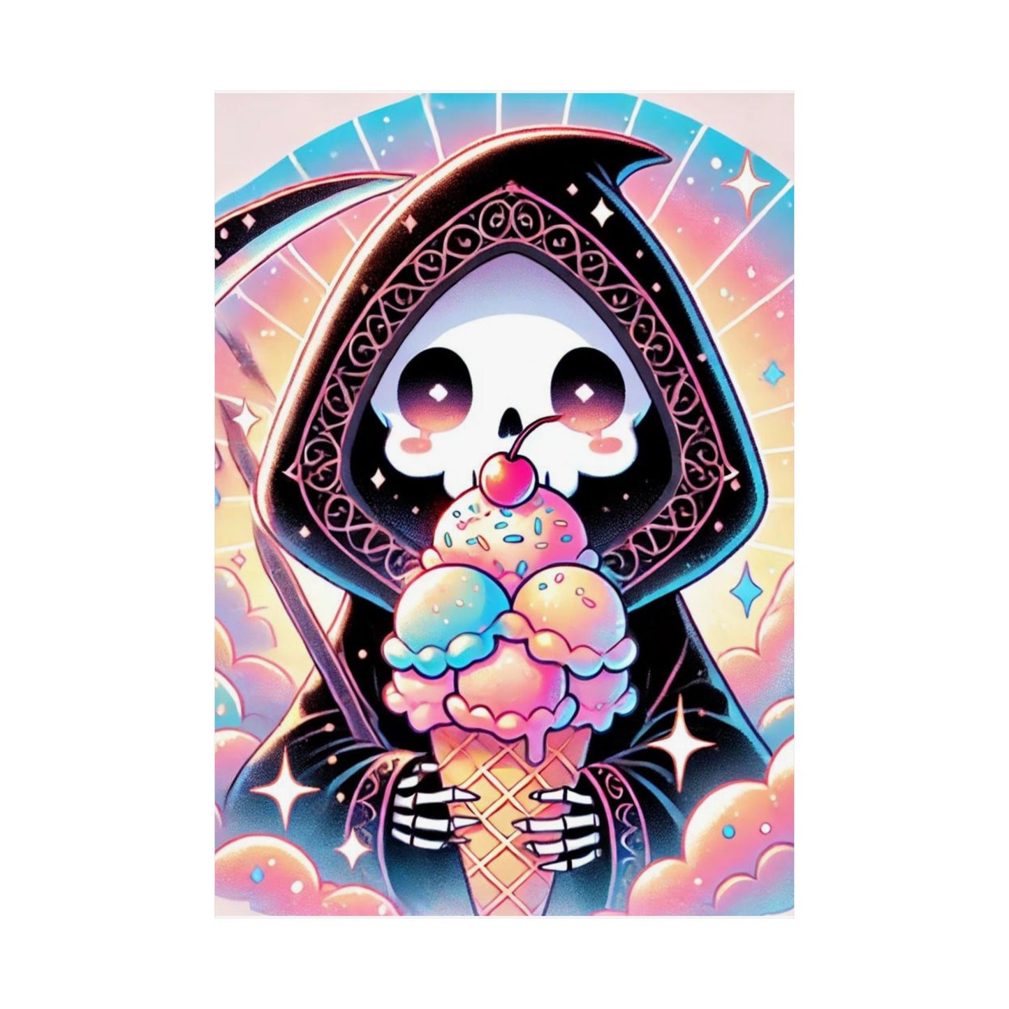 Cute Grim Reaper Ice Cream Pastel Novelty Poster