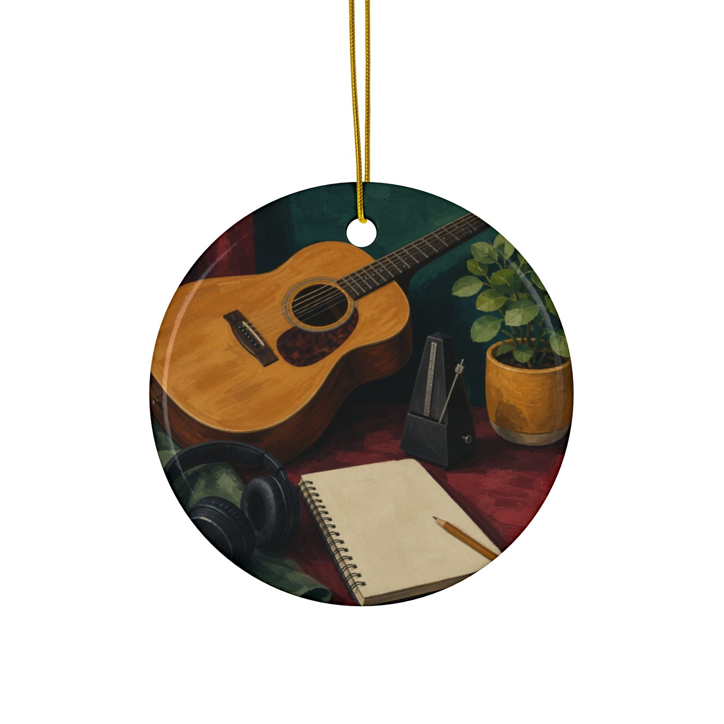 Cozy Acoustic Music Practice Art Ceramic Ornament, Holiday Keepsake and Gift
