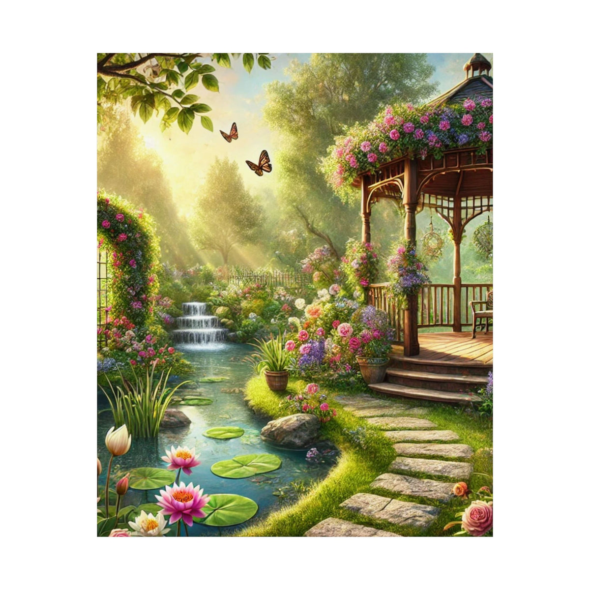 Sunlit Rose Gazebo Cottage Garden Wall Art Poster