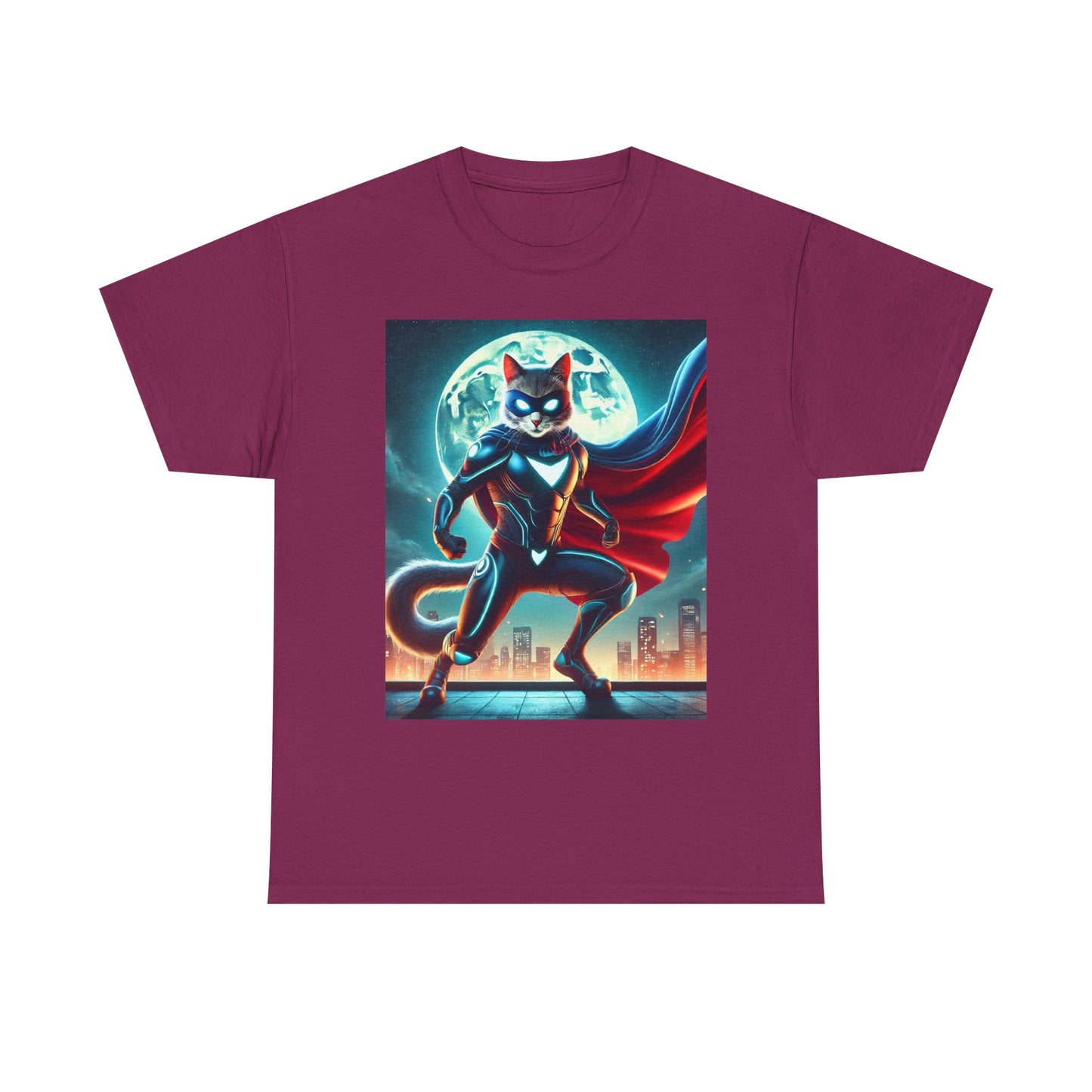 Superhero Cat T-Shirt Funny Graphic Tee with Cool Comic Style Design, Soft Cotton Casual Shirt Cat Lovers, Men, Women & Kids