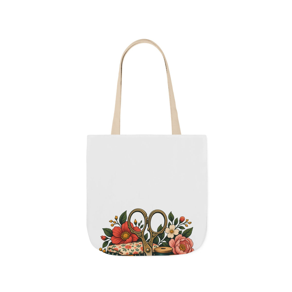 Retro Sewing Scissors Thread and Floral Art Tote Bag