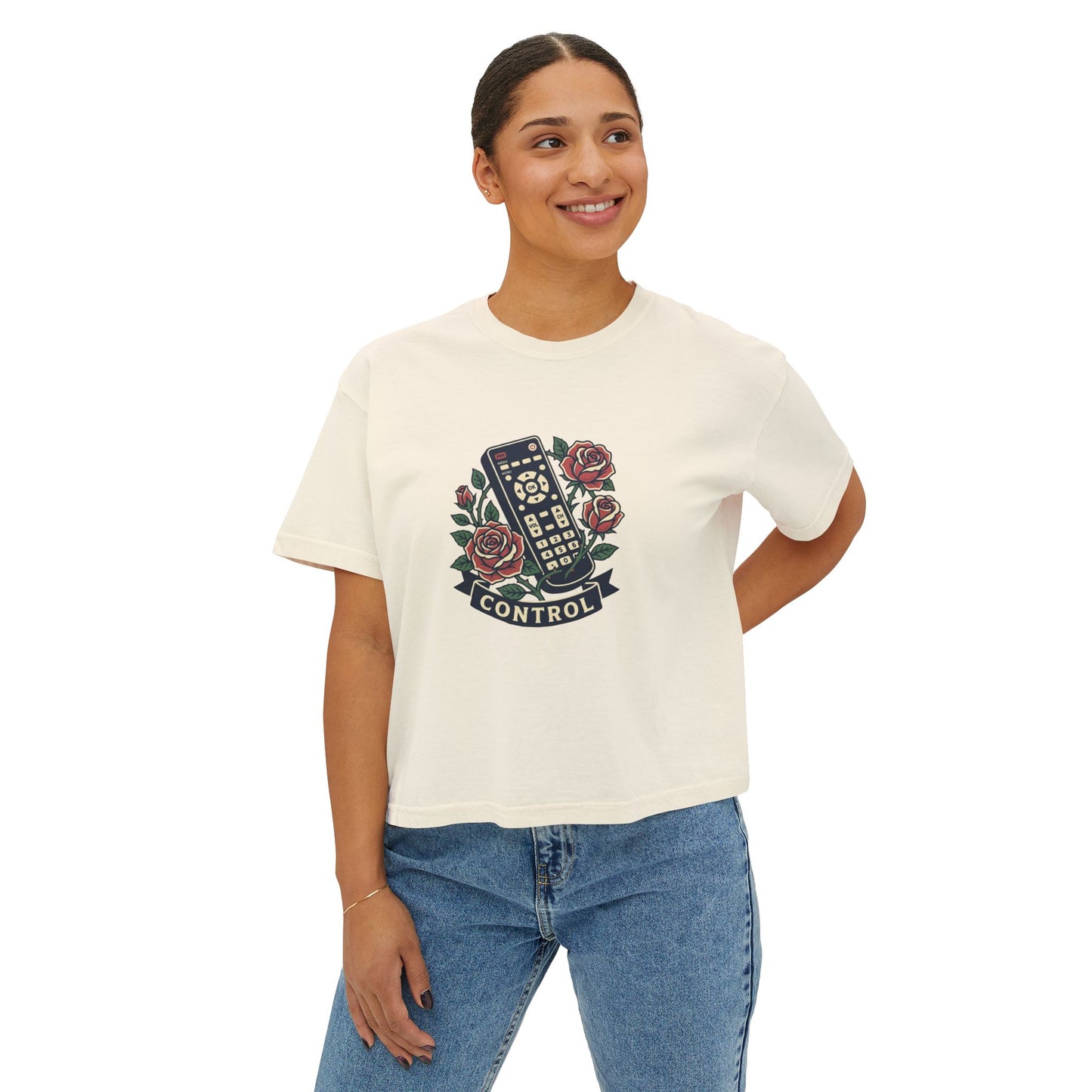 TV Remote with Roses Control Tee | Retro Remote, Floral Graphic Shirt T T-Shirt Women's Ladies Flowers Binge Watcher Gift