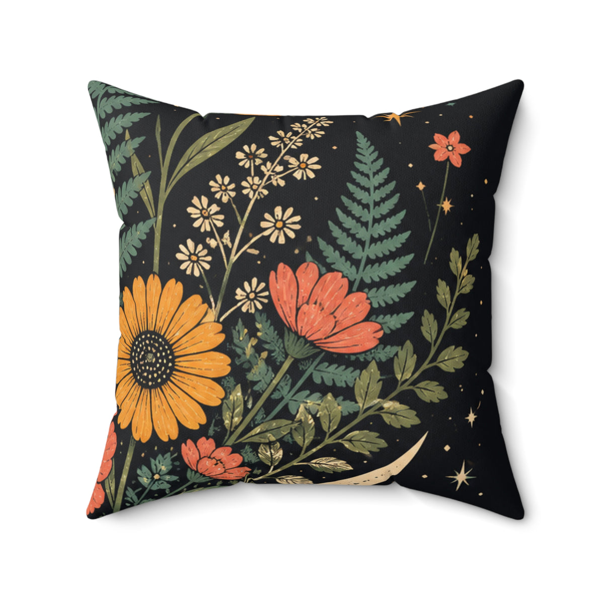 Celestial Wildflower Moon Botanical Decorative Pillow