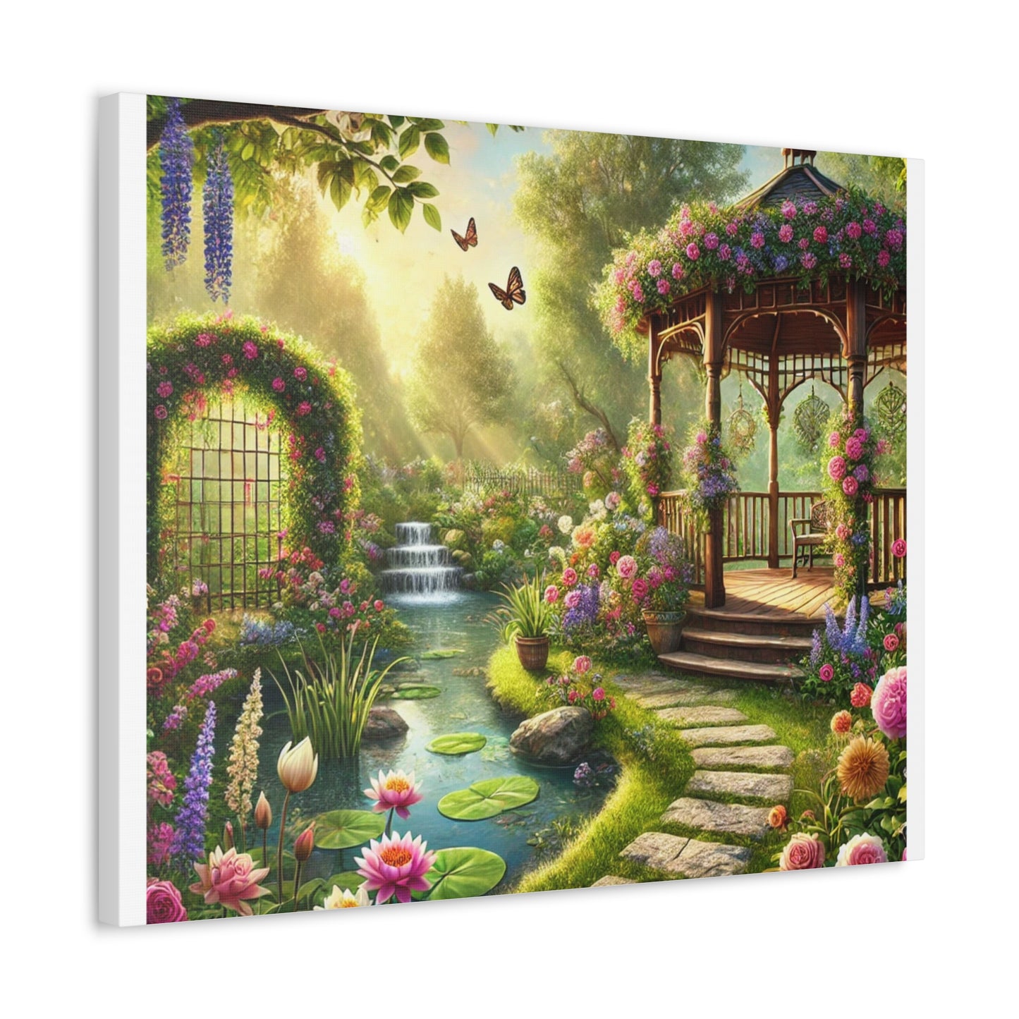 Sunlit Rose Gazebo Cottage Garden Canvas Wall Art