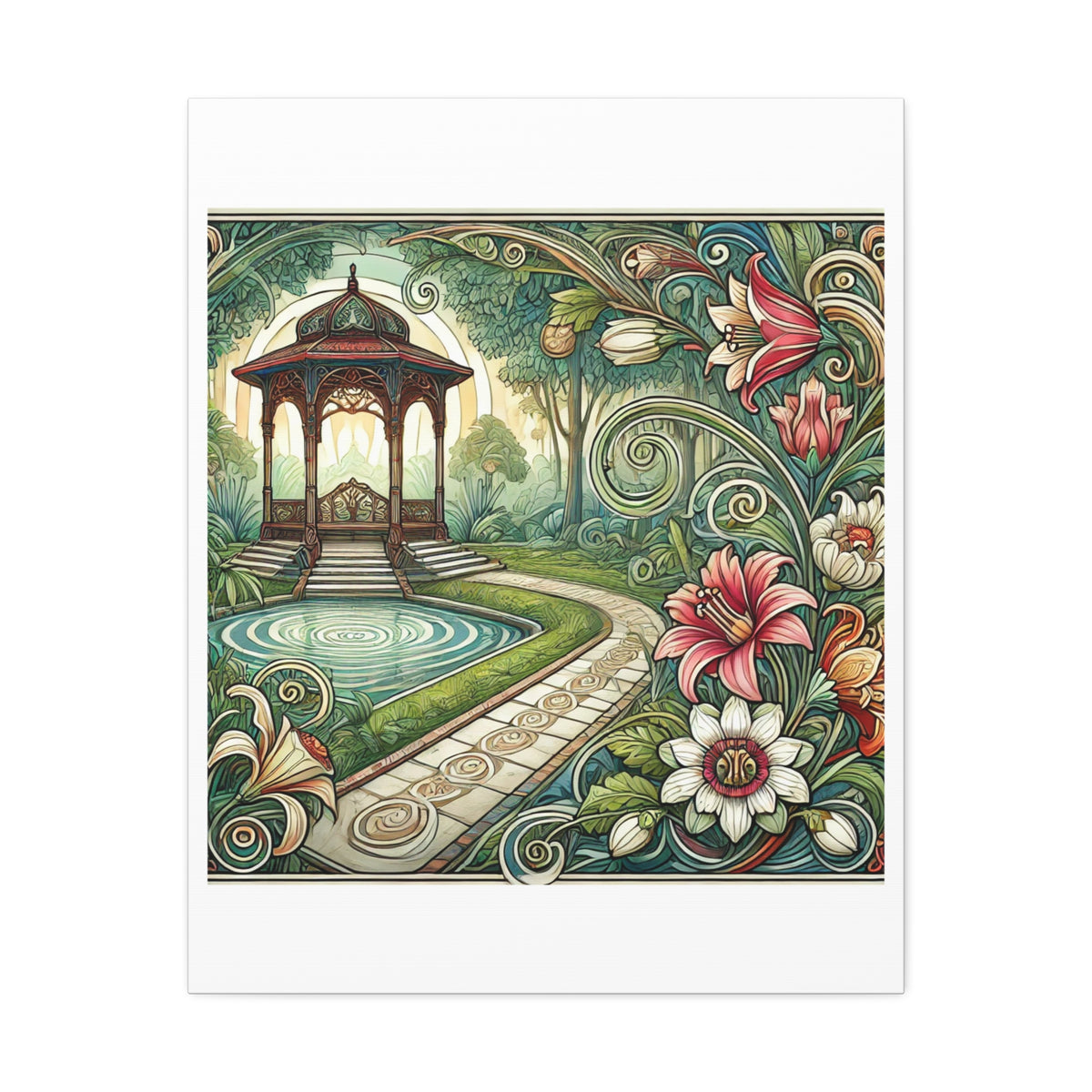 Botanical Gazebo Garden Art Nouveau Canvas Wall Art