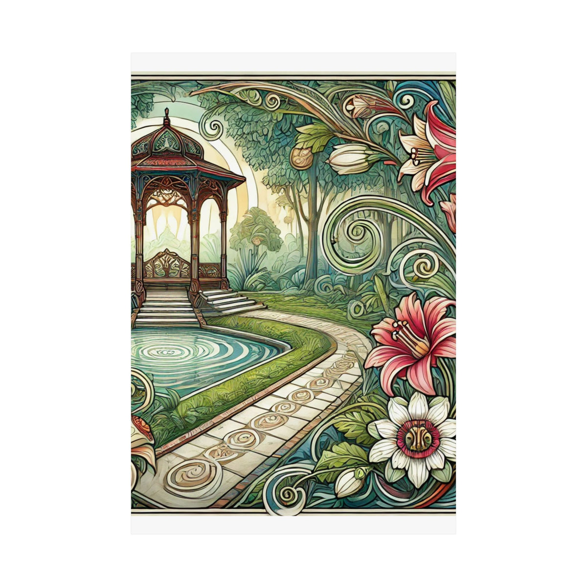 Botanical Gazebo Garden Art Nouveau Wall Art Poster