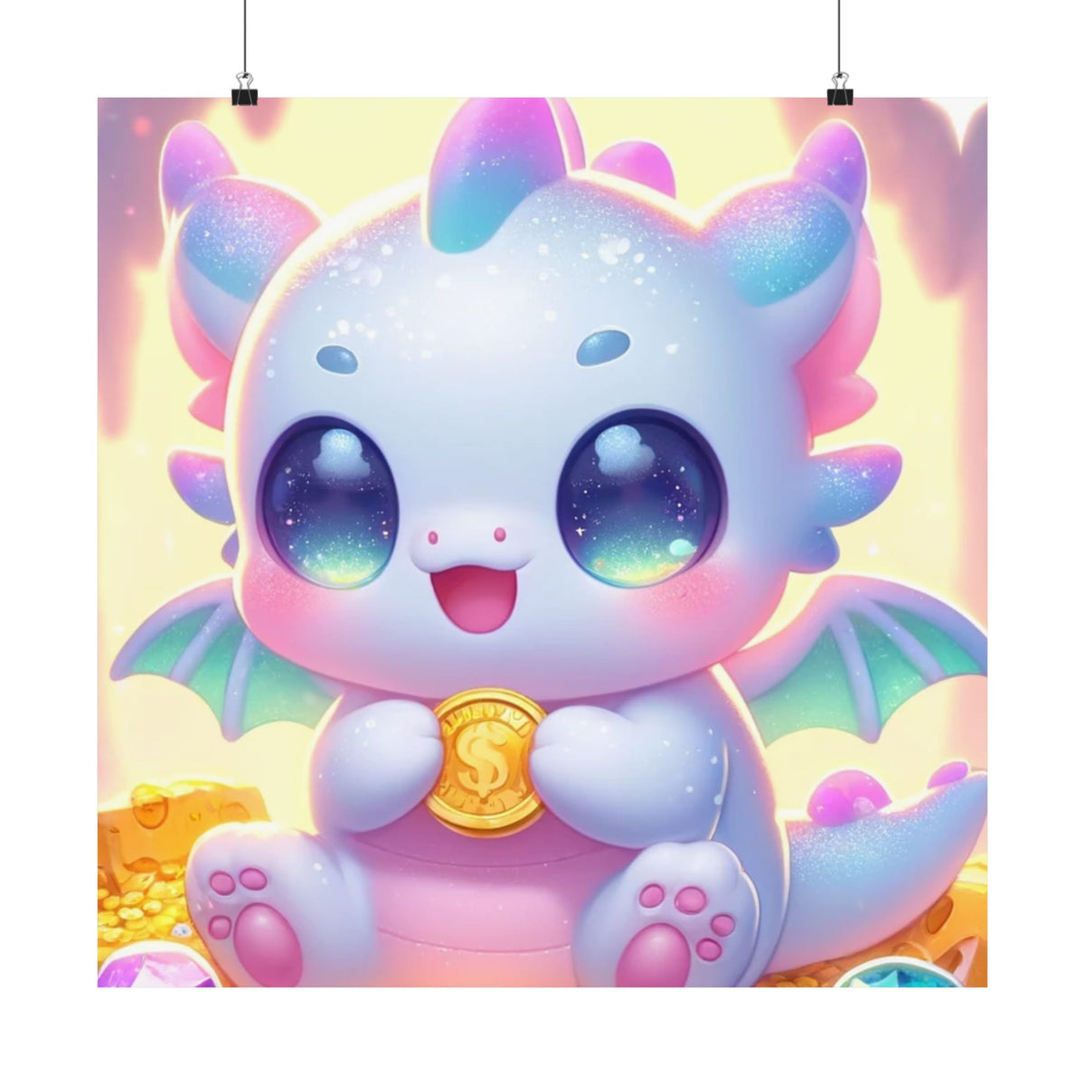 Pastel Treasure Dragon Kawaii Fantasy Wall Art Poster