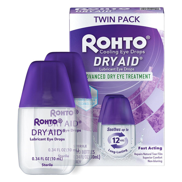 Rohto Dry-Aid Lubricant Eye Drops, Dual Pack - 0.34 fl oz x 2
