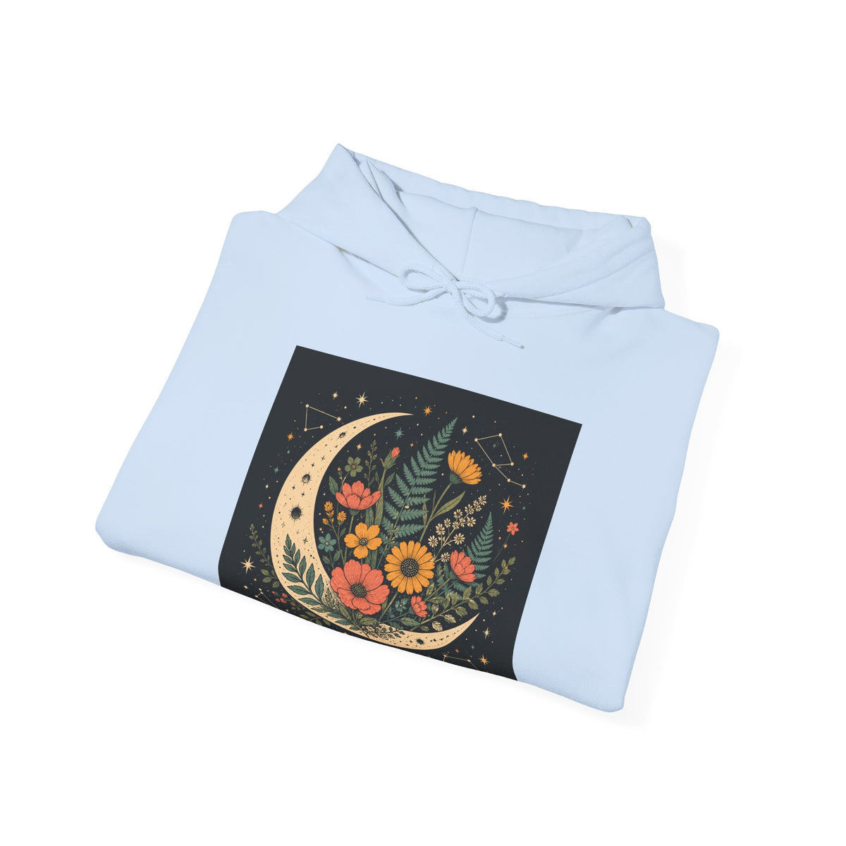 Celestial Wildflower Crescent Moon Botanical Hoodie