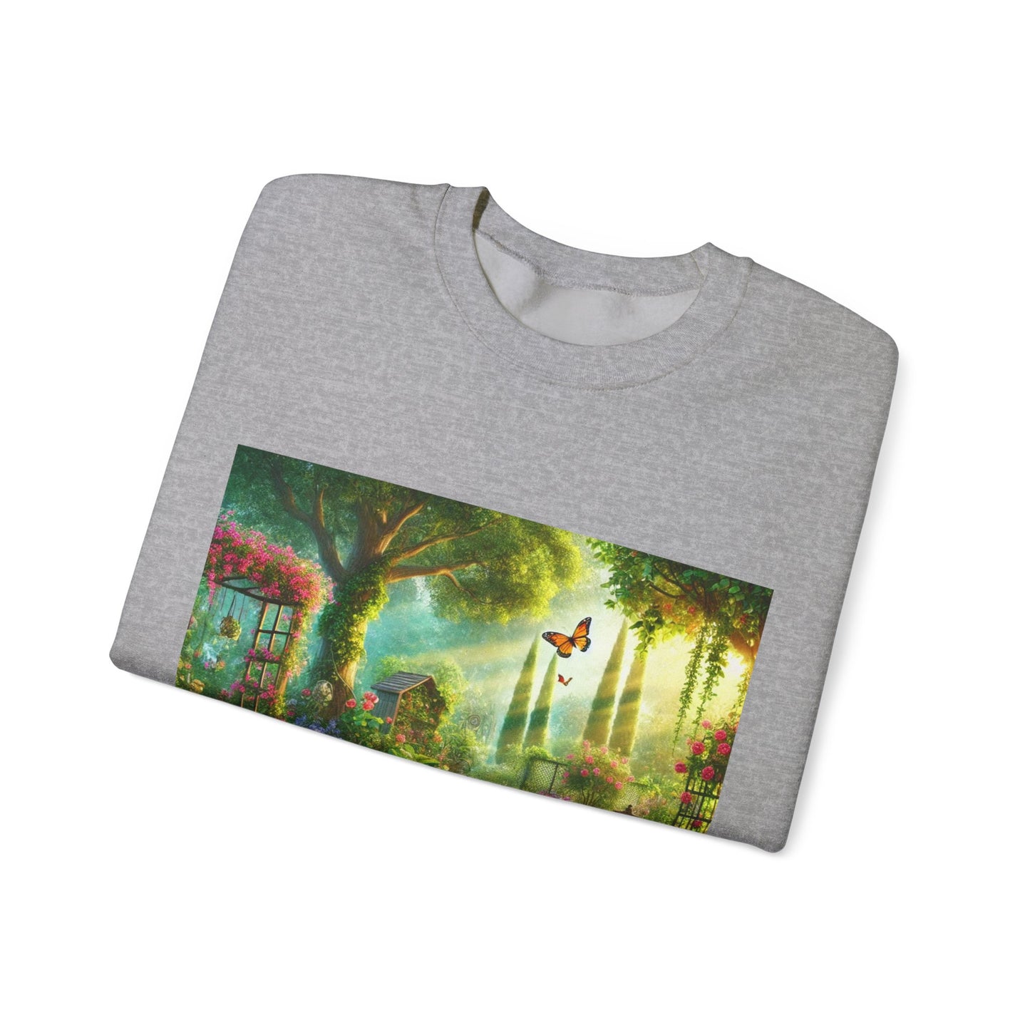 Sunlit Spring Flower Garden Bench Sweatshirt