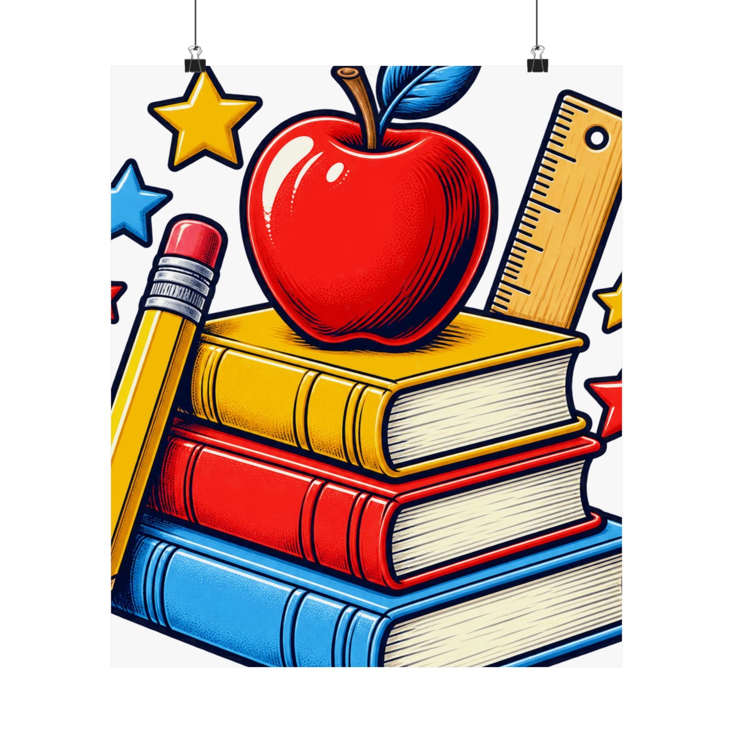 Retro School Books Apple Teacher Appreciation Art Poster