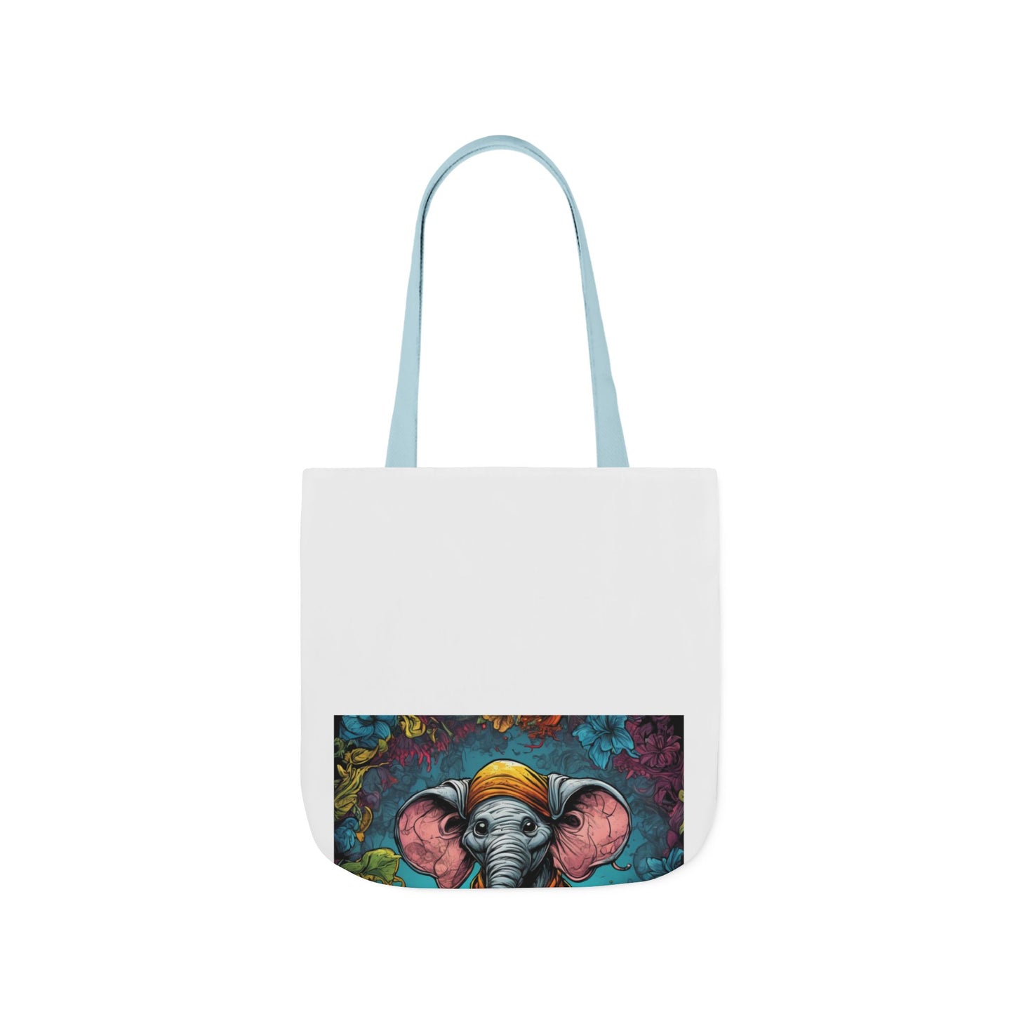 Colorful Storybook Elephant Floral Canvas Tote Bag