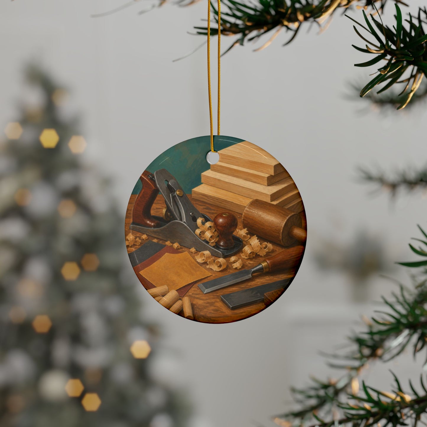 Classic Woodworking Tools Hobby Art Ceramic Ornament, Holiday Keepsake and Gift