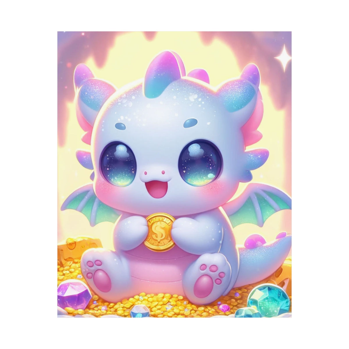 Pastel Treasure Dragon Kawaii Fantasy Wall Art Poster