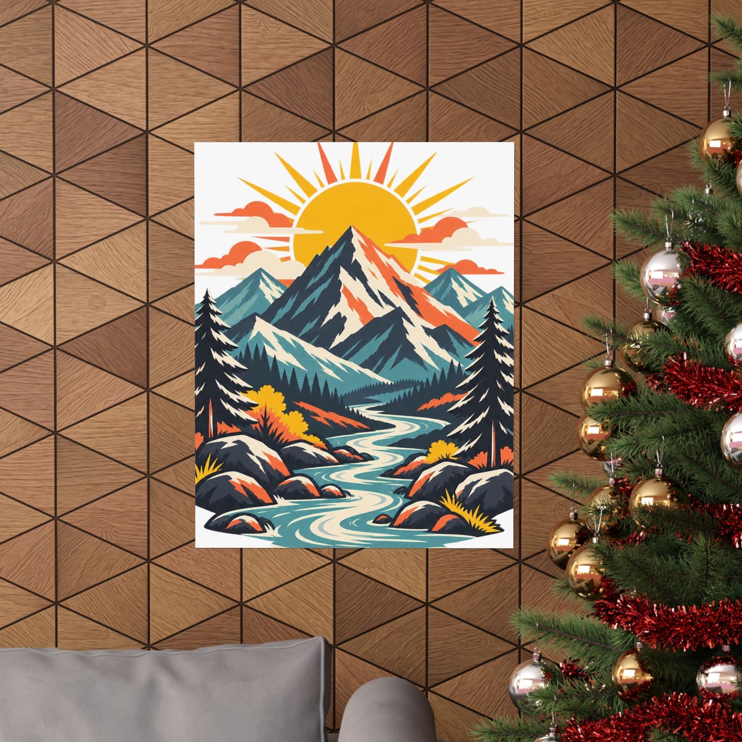 Alpine Sunrise River Mountain Adventure Art Poster