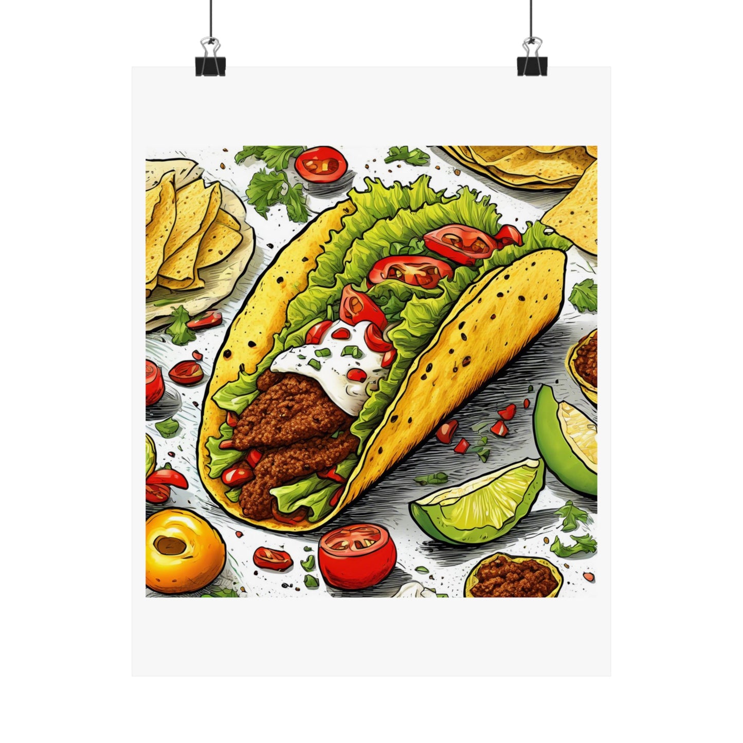 Bold Taco Illustration Foodie Gift Art Poster