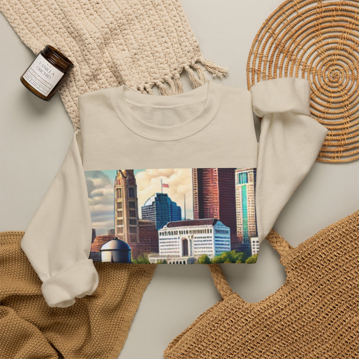 Rural River City Skyline Hometown Landscape Sweatshirt