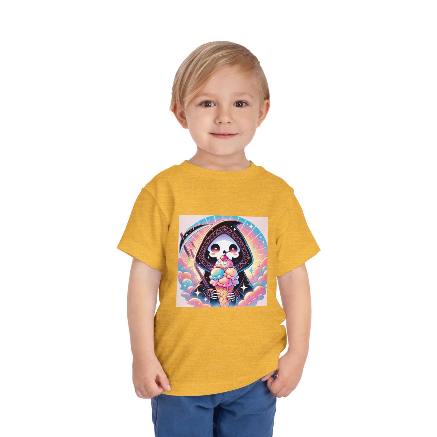 Grim Reaper with Ice Cream Kawaii Anime Toddler Tee - Adorable Short Sleeve Shirt for Kids - Fun & Stylish Gift Idea!