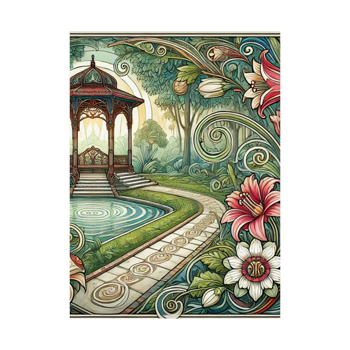Botanical Gazebo Garden Art Nouveau Wall Art Poster