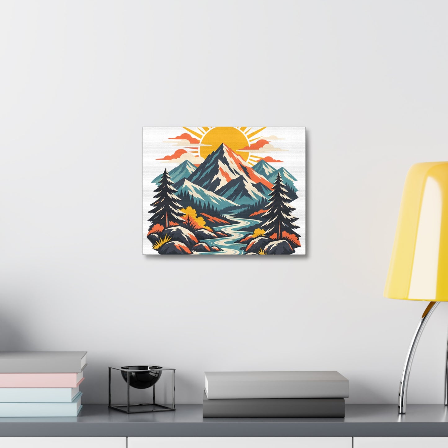Alpine Sunrise River Mountain Adventure Canvas Wall Art