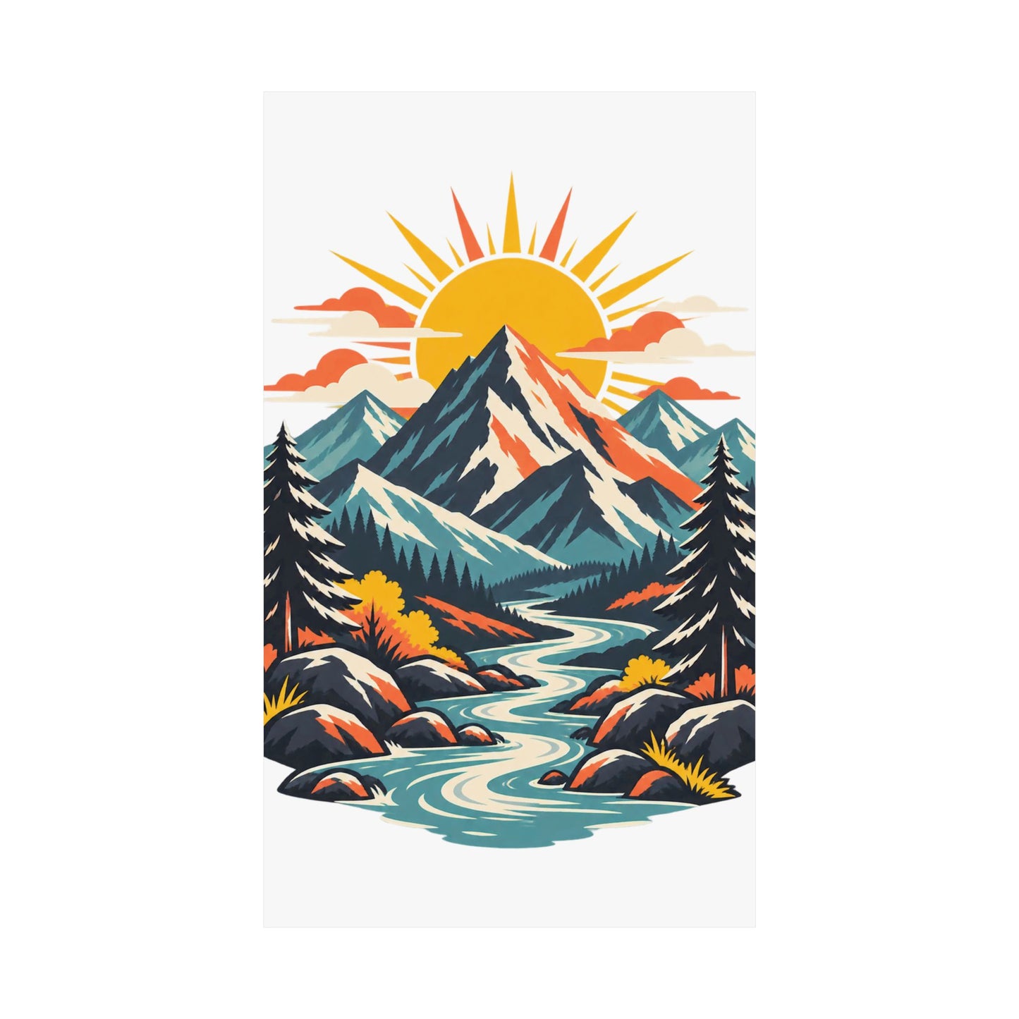 Alpine Sunrise River Mountain Adventure Art Poster
