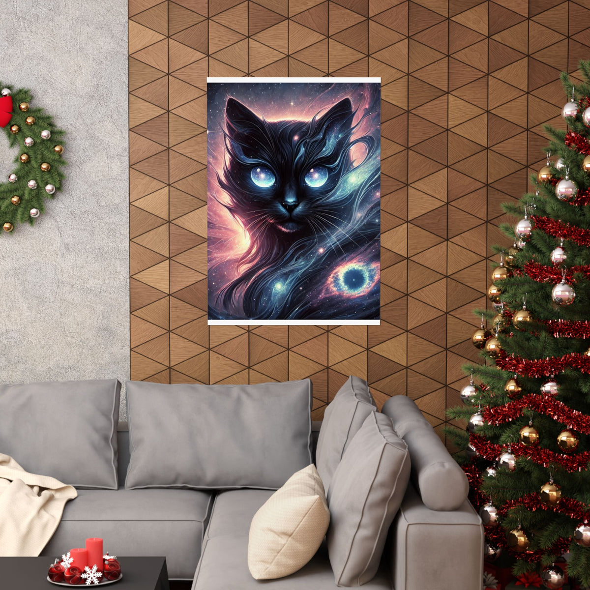 Cosmic Black Cat Galaxy Celestial Wall Art Poster