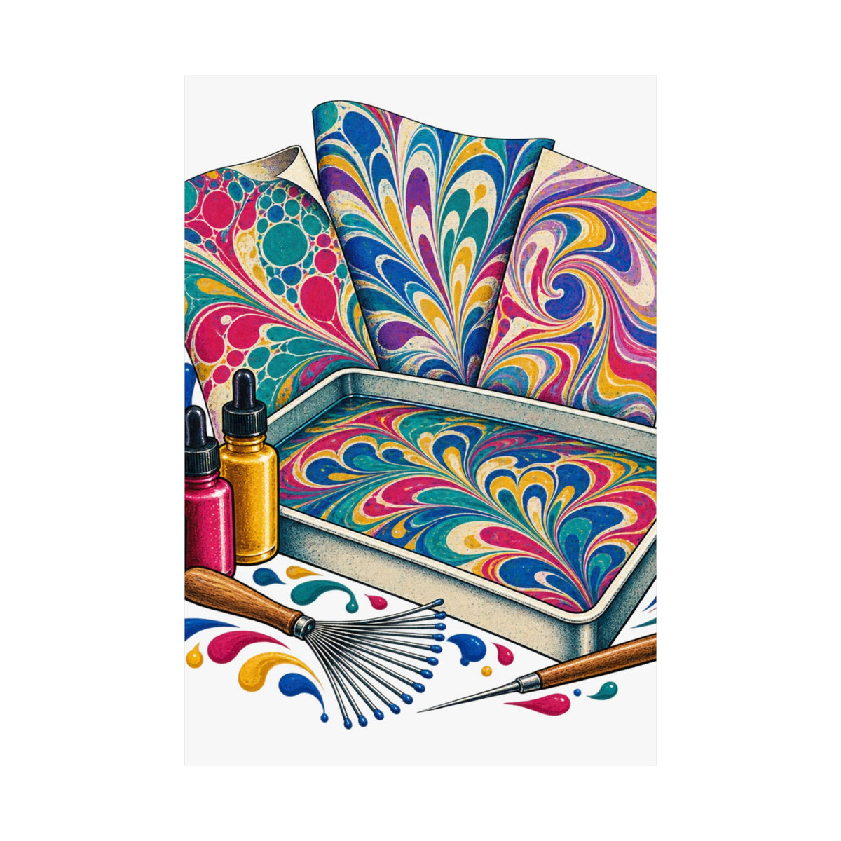Colorful Paper Marbling Workshop Poster